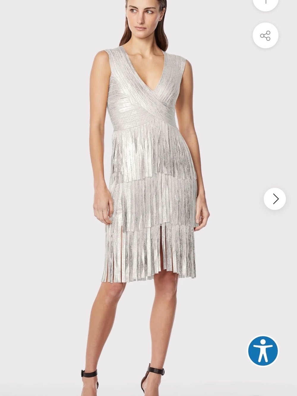 Silver V-Neck Fringe Bandage Dress